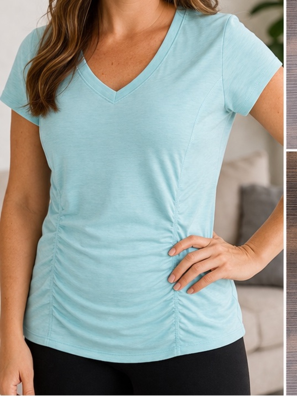 Tek Gear DRYTEK Performance Tee Large Aqua V Neck Ruched Athletic Top NWT